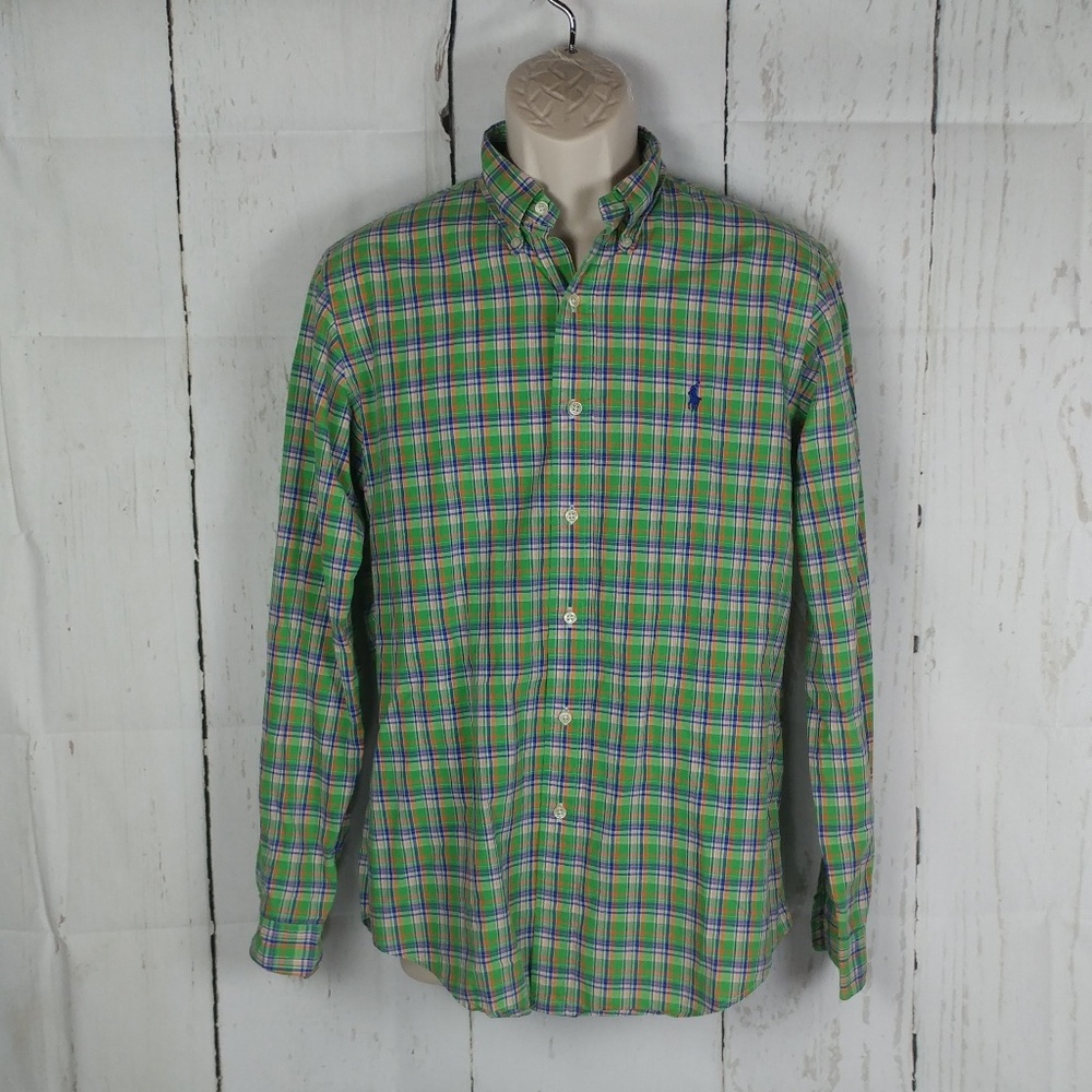 Ralph Lauren Green and Blue Plaid Casual Button Down Shirt